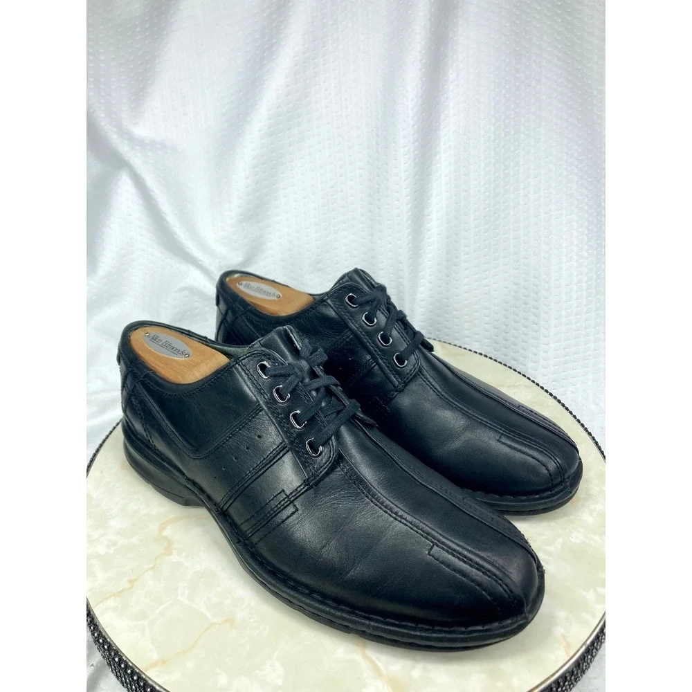 Clarks Touareg Vibe Leather Lace Up Oxford Shoes Men 9.5 Black Bicycle Toe Comfy